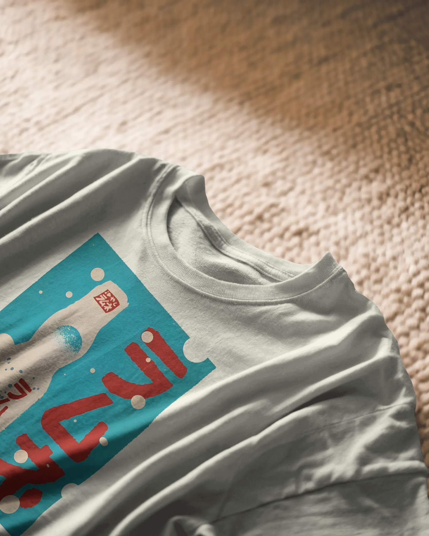 Fizz Pop, white color, on carpet, front side, printed t-shirt