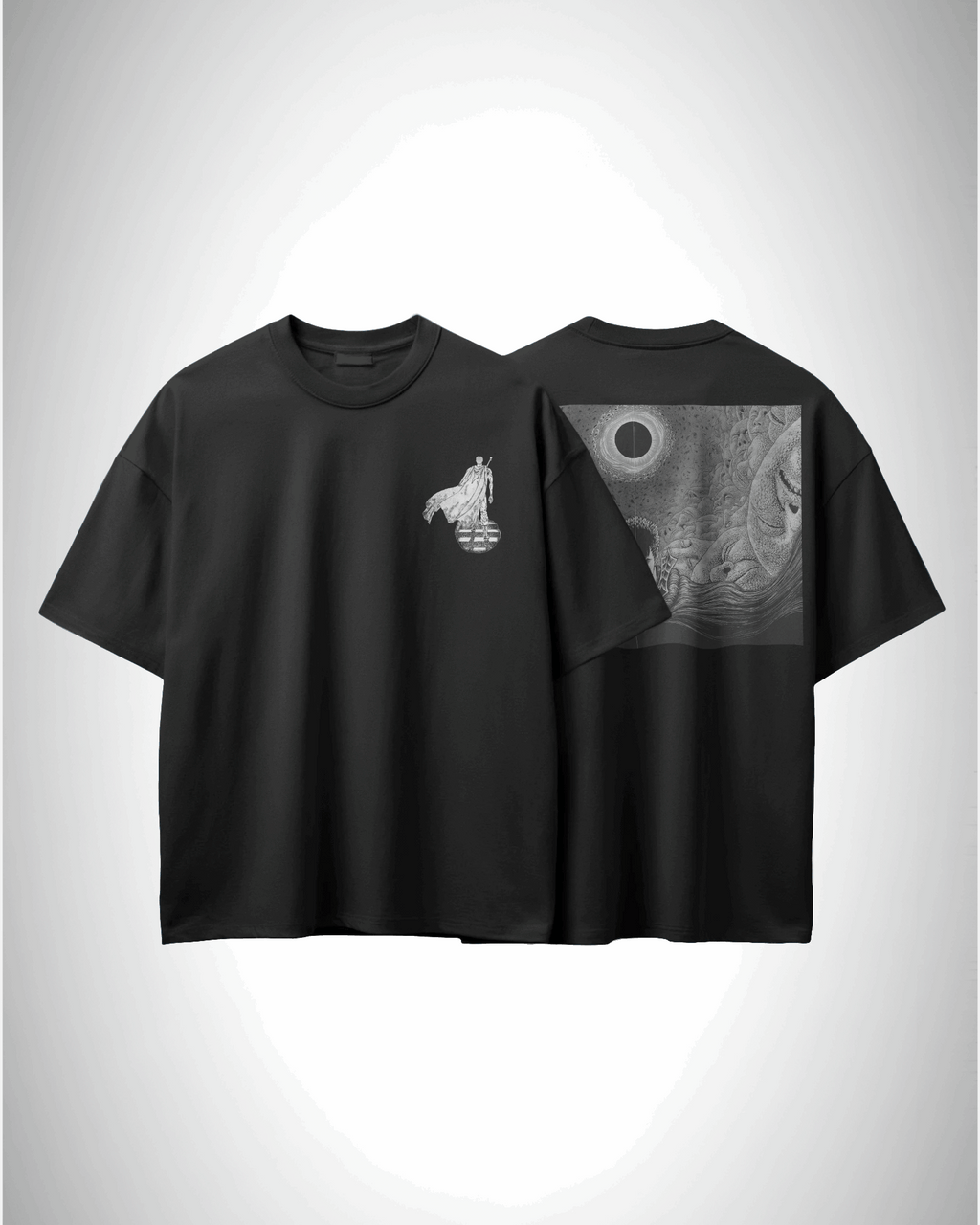 Berserk Eclipse Requeim, front and back design, black color, oversized t-shirt, graphic printed t-shirt.