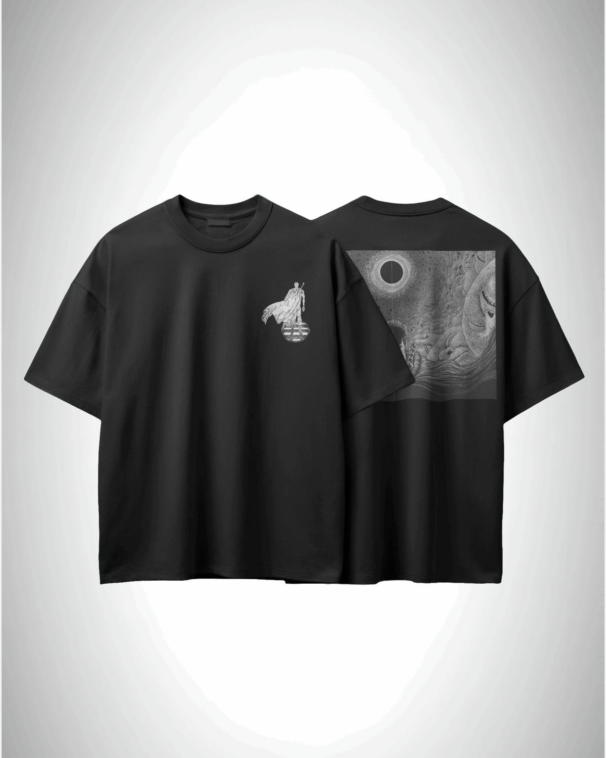 Berserk Eclipse Requeim, front and back design, black color, oversized t-shirt, graphic printed t-shirt.