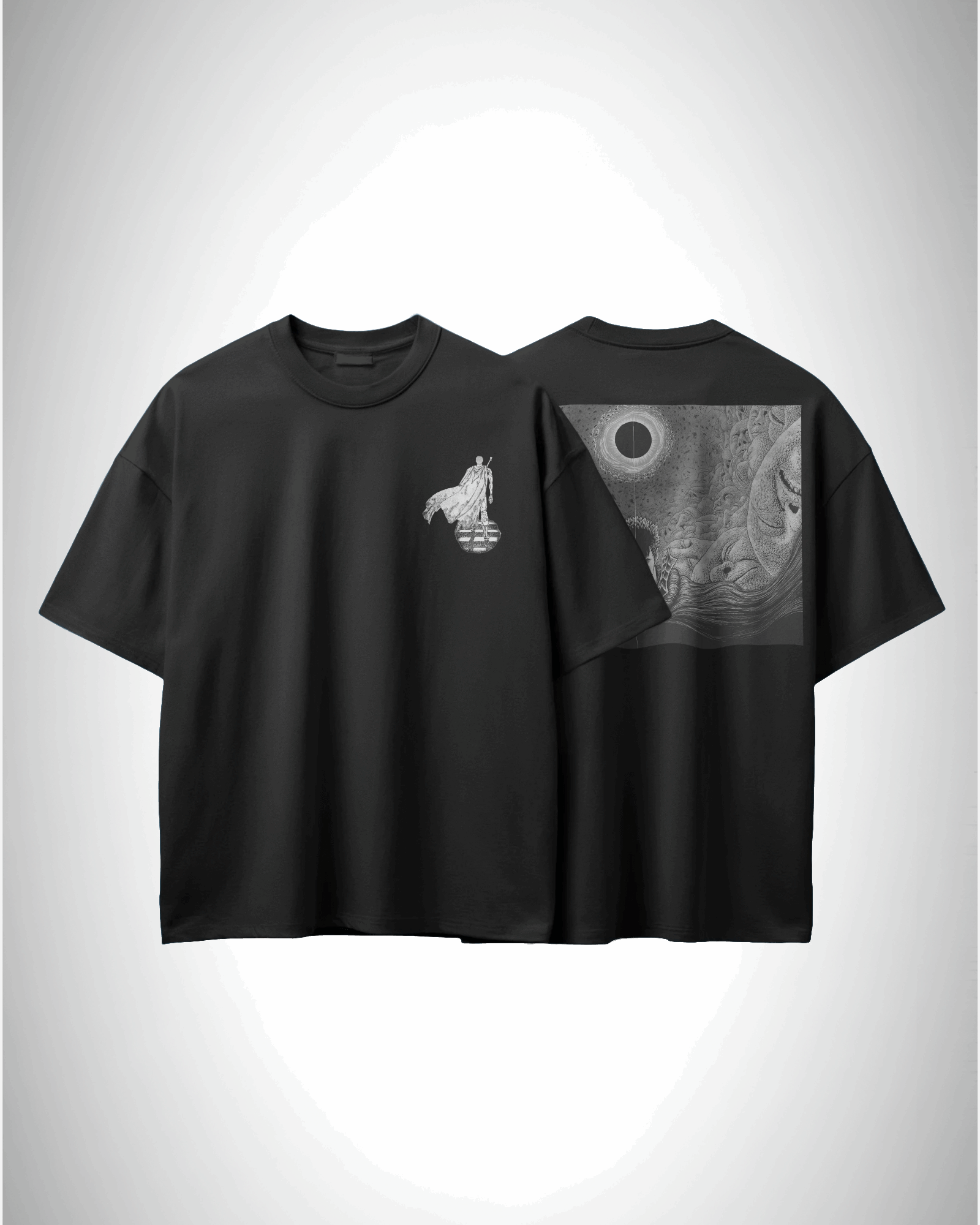 Berserk Eclipse Requeim, front and back design, black color, oversized t-shirt, graphic printed t-shirt.
