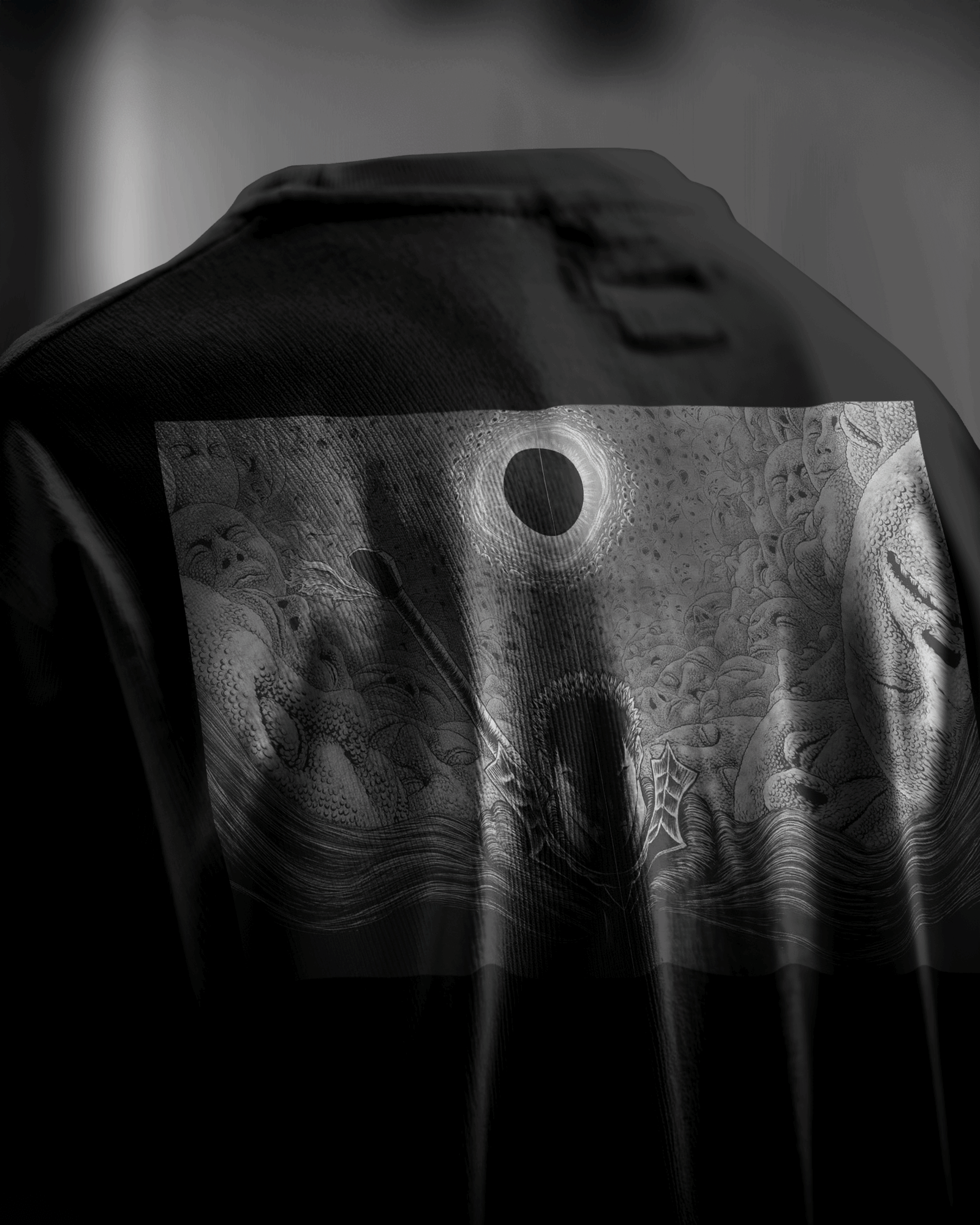 Berserk Eclipse Requeim,back view, black color, oversized t-shirt, graphic printed t-shirt.