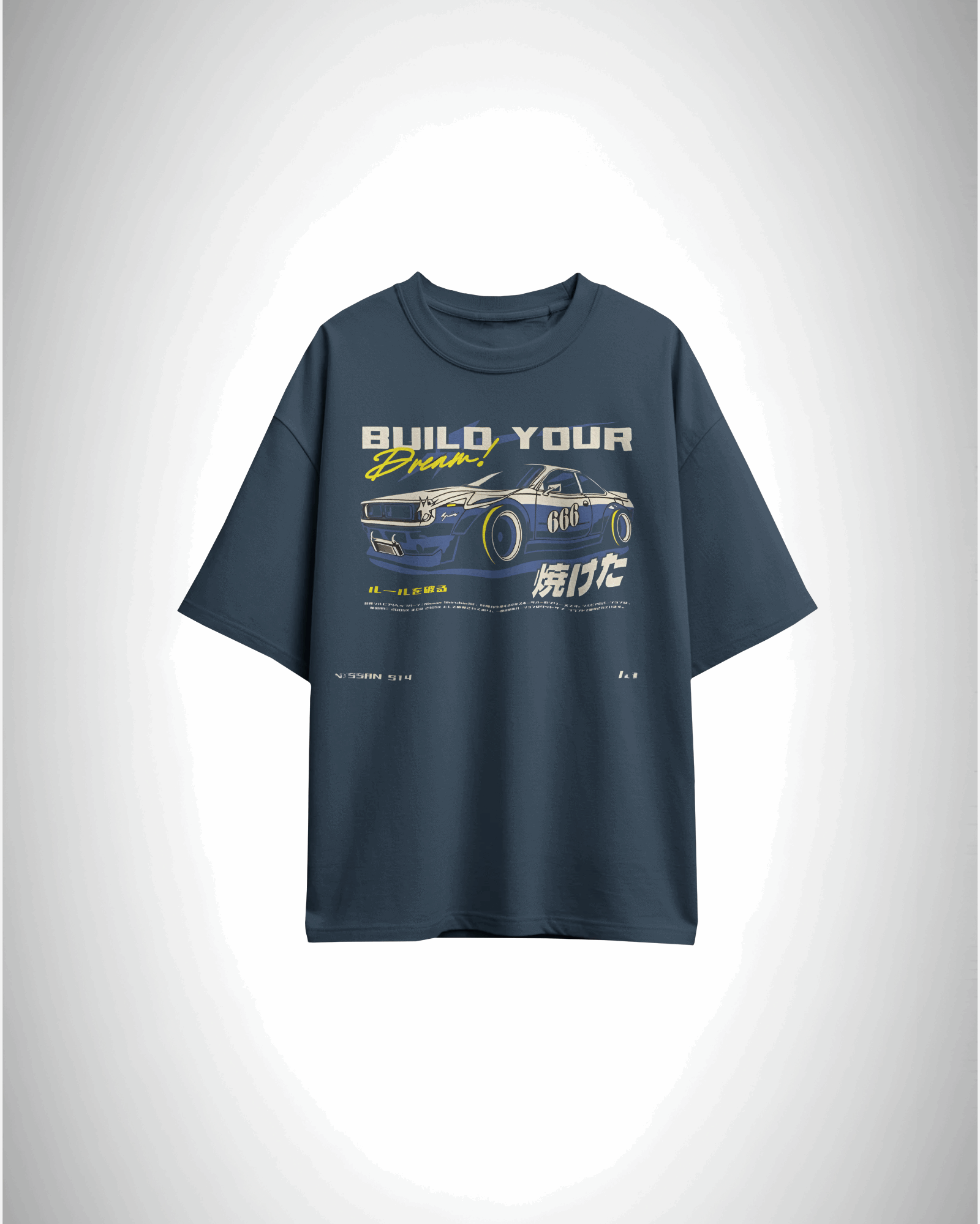 Build Your Dream: Kaido Racer Edition, blue color, front side, oversized graphic printed t-shirt.