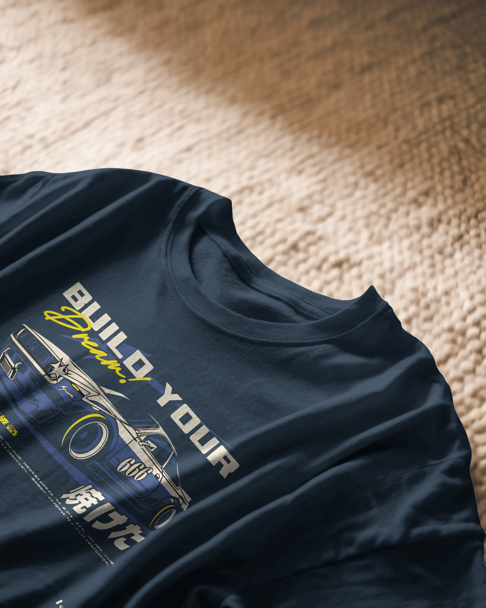 Build Your Dream: Kaido Racer Edition, blue color, front side, oversized graphic printed t-shirt.