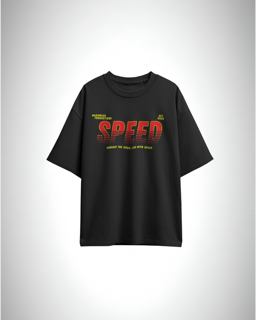 Built For Speed, black color, front side, oversized t-shirt, printed t-shirt.