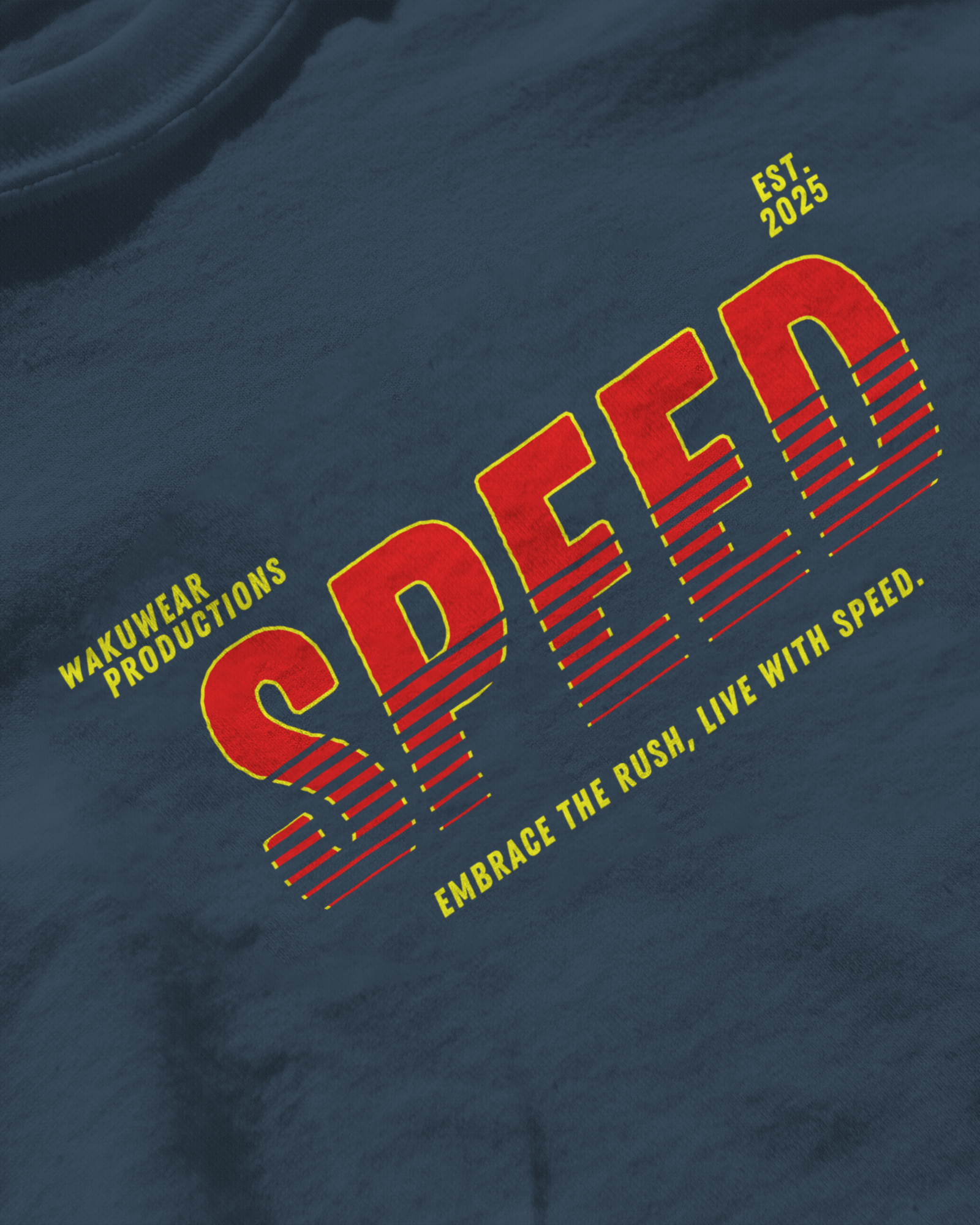 Built For Speed, petrol blue color, front side, close up look, oversized t-shirt, printed t-shirt.