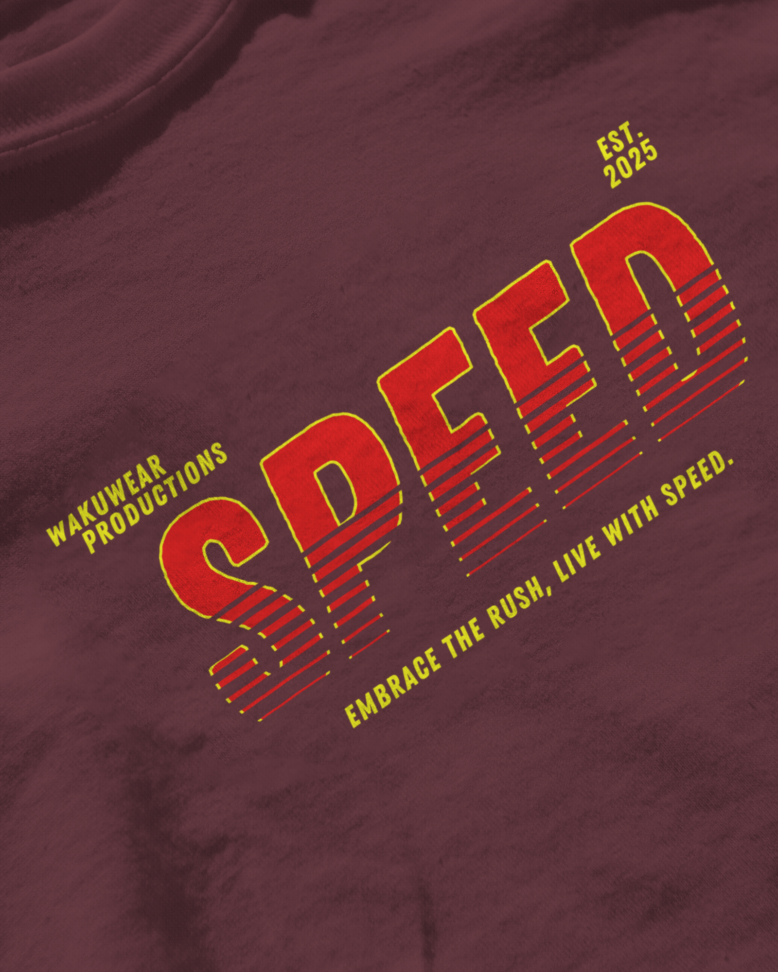 Built For Speed, red color, front side, closeup, oversized t-shirt, printed t-shirt.