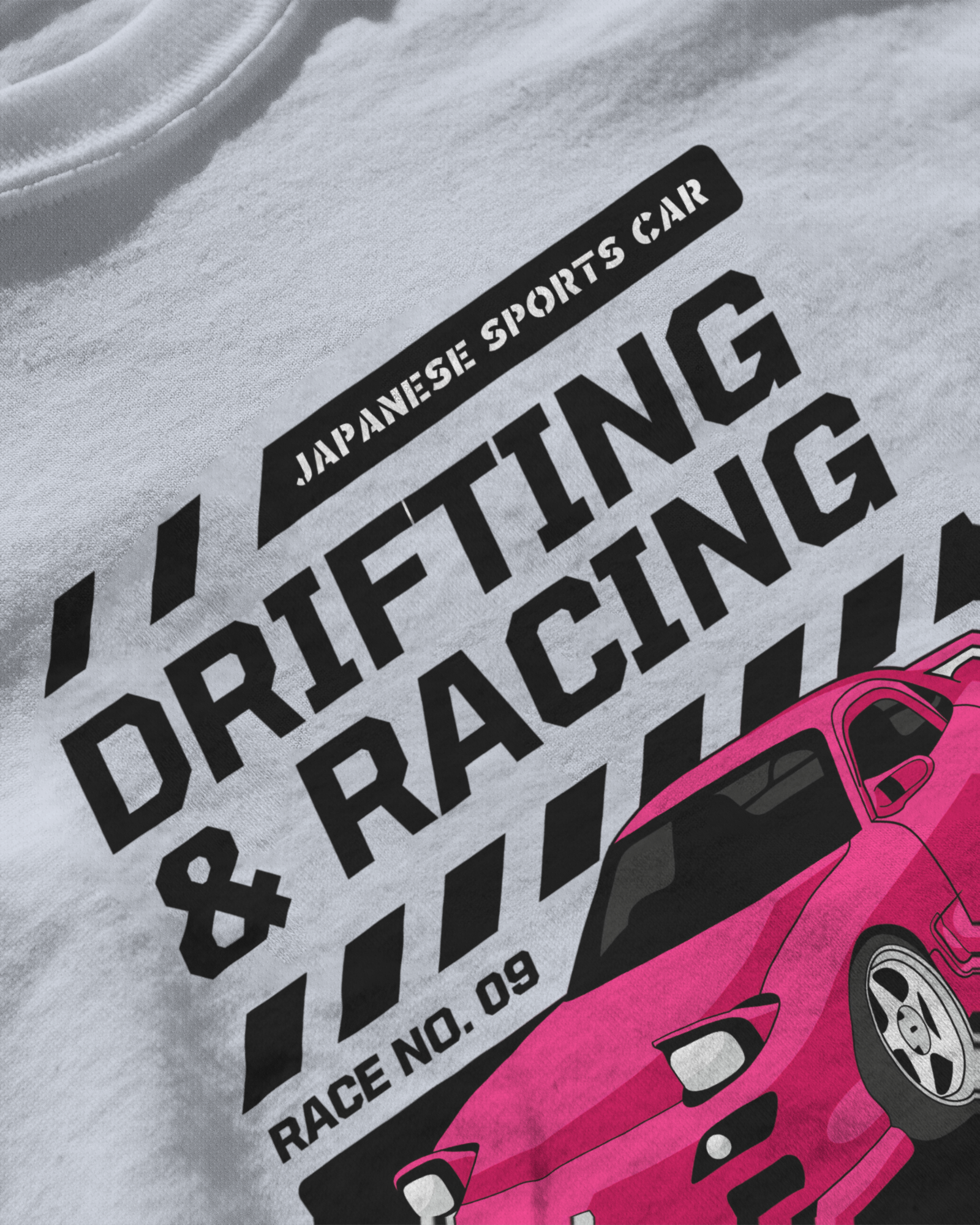 Drift Edition RX7, grey color, front side, oversized graphic printed t-shirt.