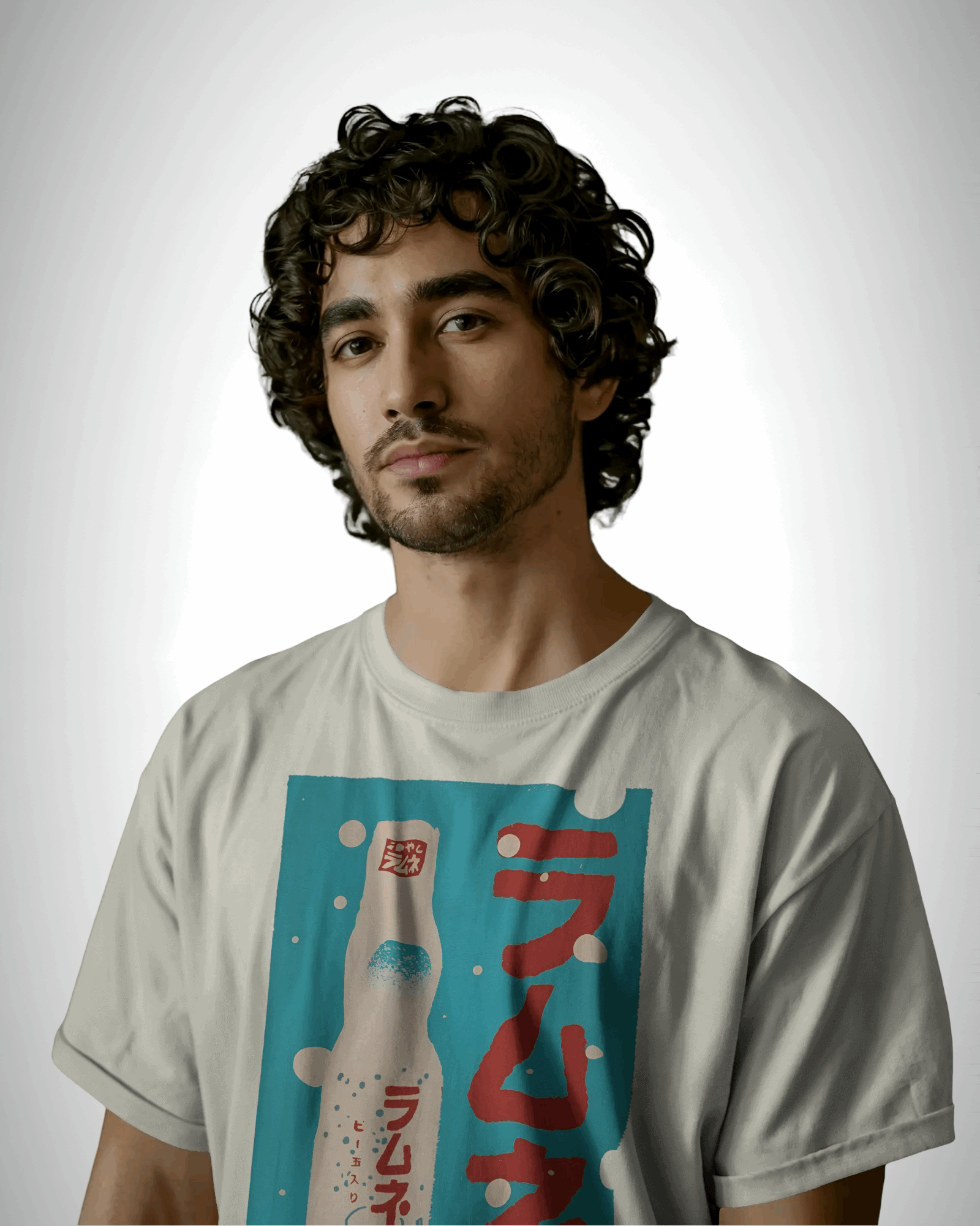 fizz Pop, offwhite color, men wearing, front side, printed-shirt