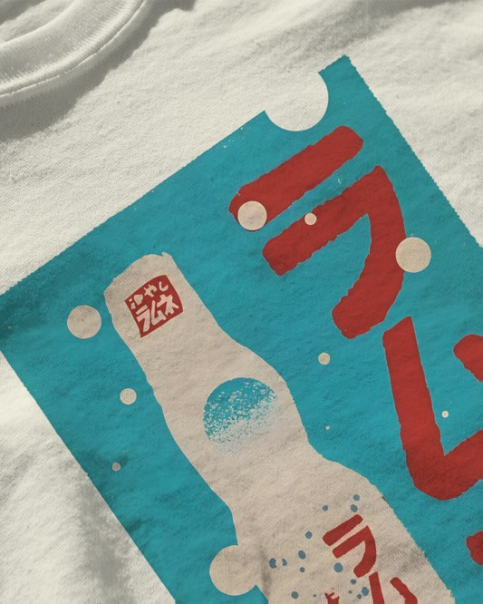Fizz Pop, white color, close up, front side, printed t-shirt.