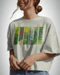 Hanafuda Garden, off white color, girl wearing, front side, oversized printed t-shirt