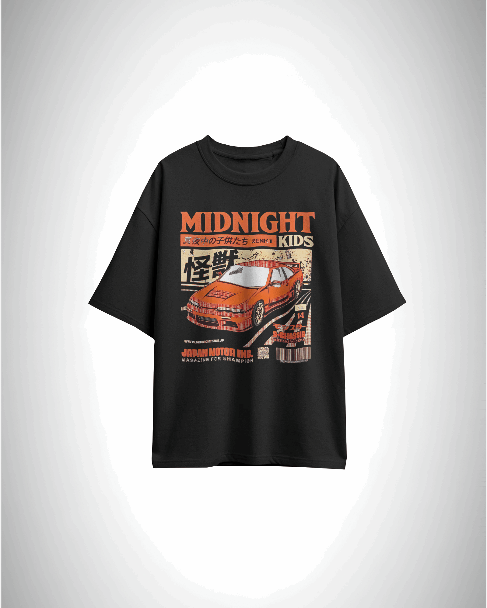 Midnight Kids: Zenki Legends, black color, front side,  oversized graphic printed t-shirt.