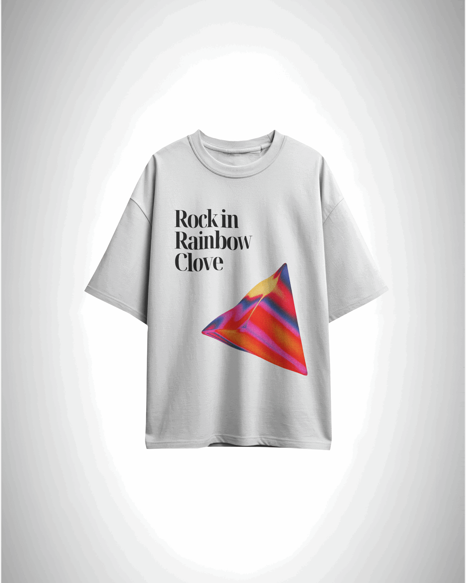 Prism Pulse, white color, front side,  oversized graphic printed t-shirt.