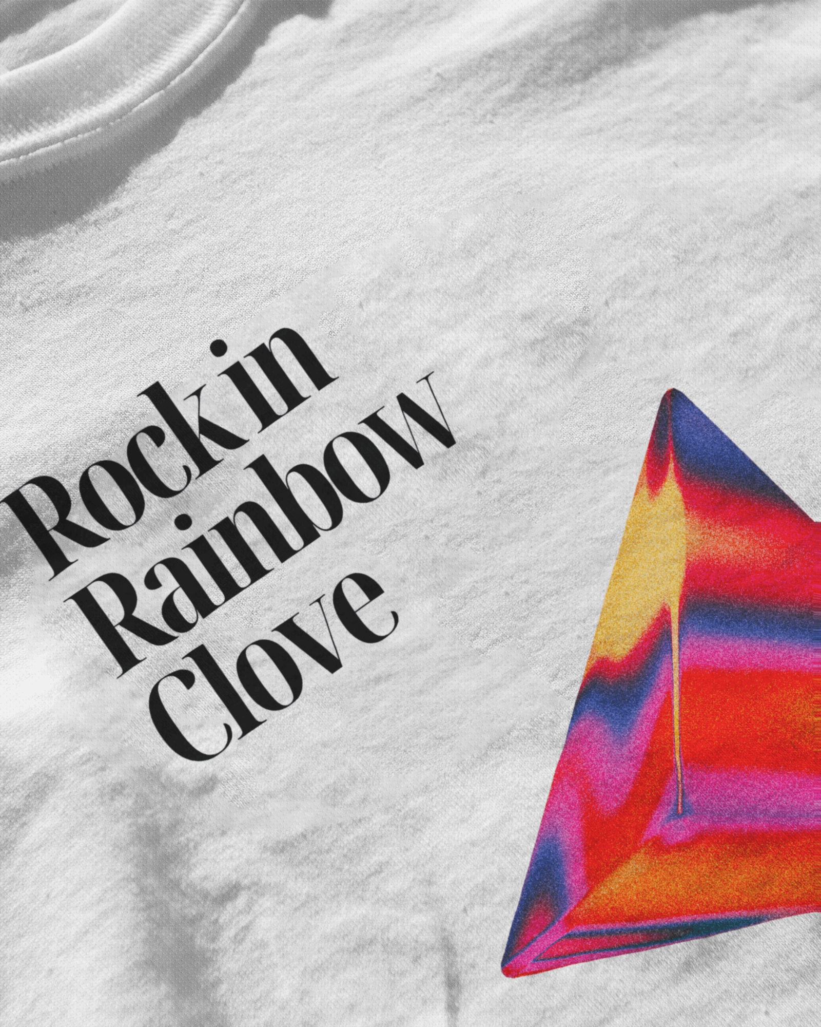 Prism Pulse, white color, front side,  close up view, oversized graphic printed t-shirt.