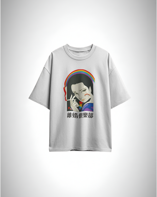 Rainbow Tears, white color, front side, oversized, graphic printed t-shirt