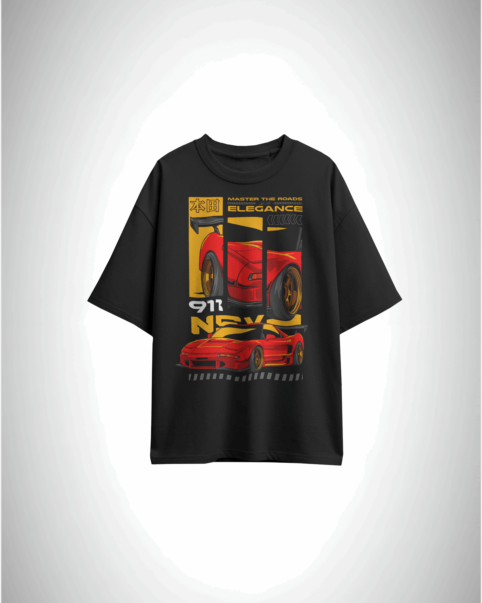 Track Royalty NSX Drift Edition, black color, front side, oversized graphic printed t-shirt.