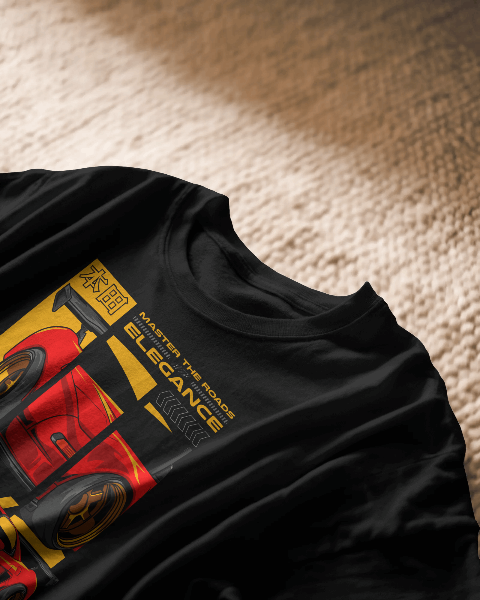 Track Royalty NSX Drift Edition, black color, on carpet, front side, oversized graphic printed t-shirt.
