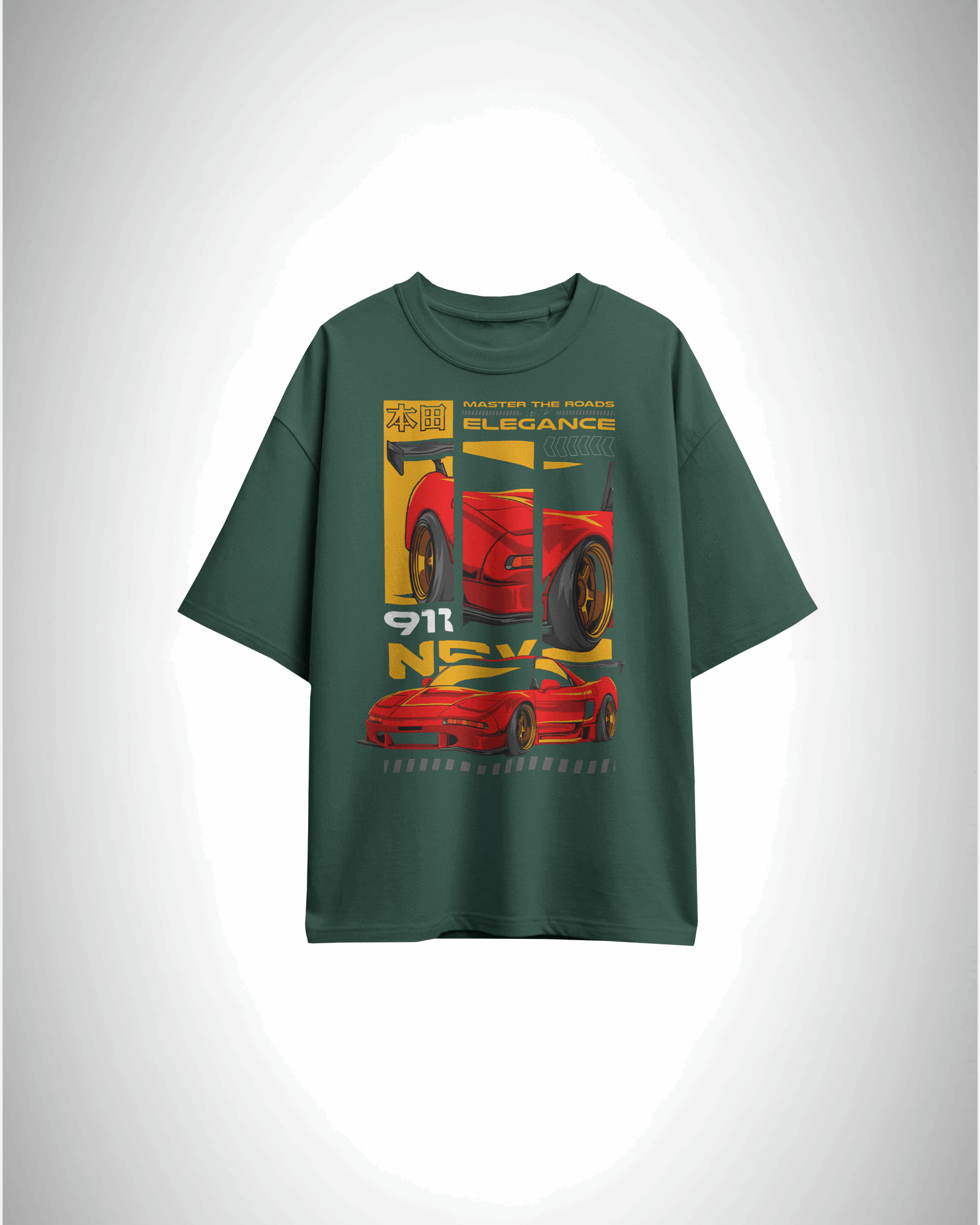 Track Royalty NSX Drift Edition, green color, front side, oversized graphic printed t-shirt.