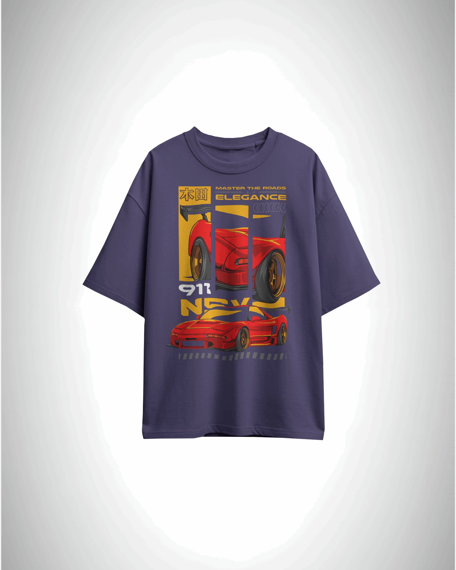Track Royalty NSX Drift Edition, purple color, front side, oversized graphic printed t-shirt.