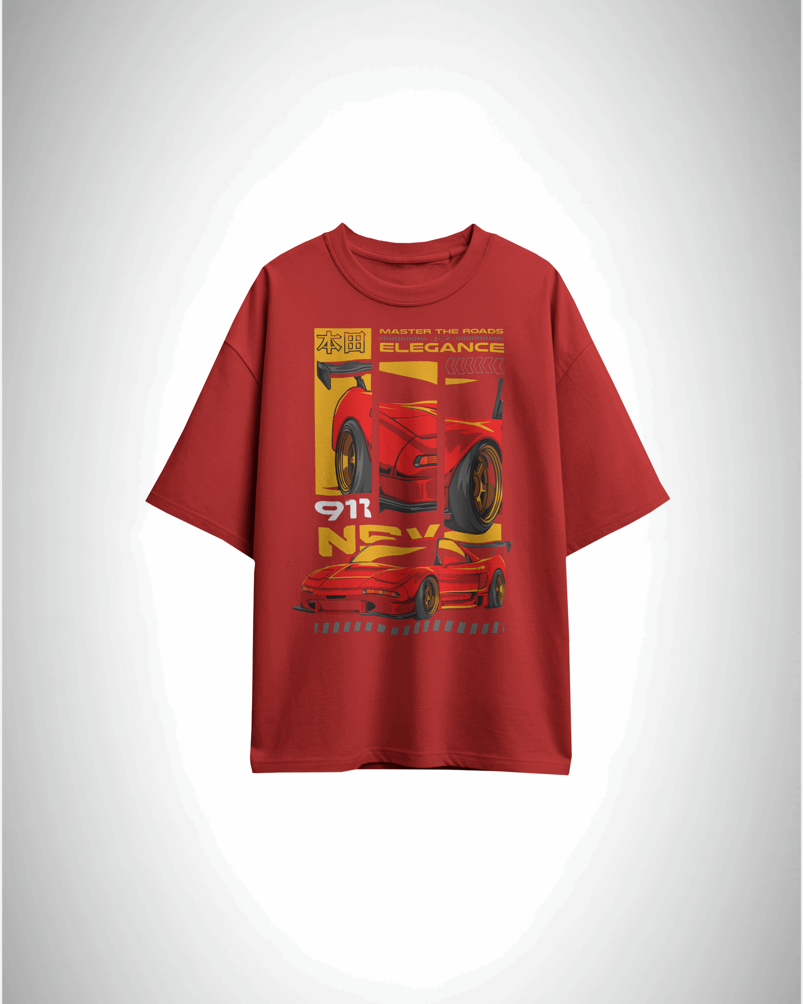 Track Royalty NSX Drift Edition, red color, front side, oversized graphic printed t-shirt.