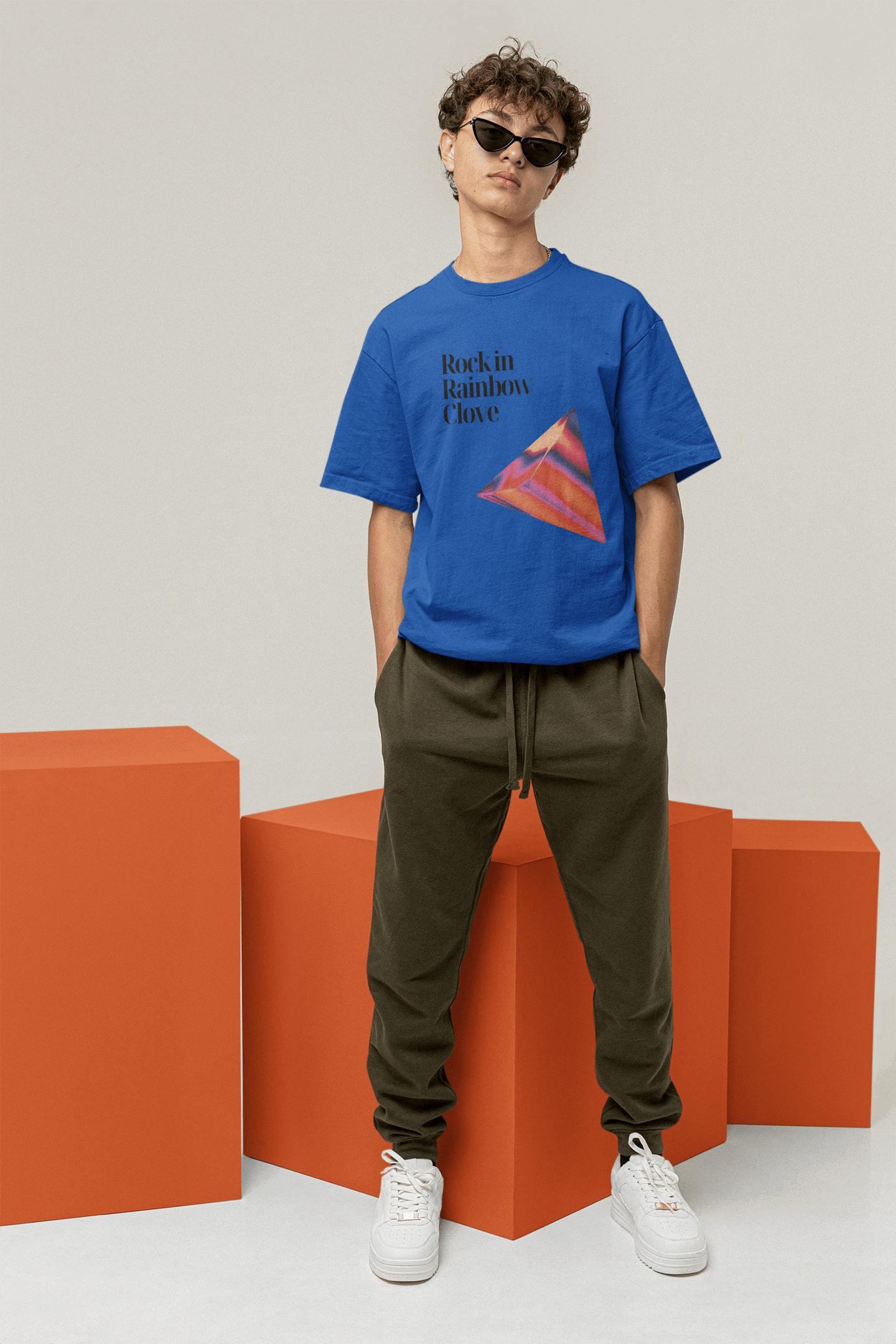 prism pulse:rock in rainbow clove custom printed t-shirt , royal blue color , front side
